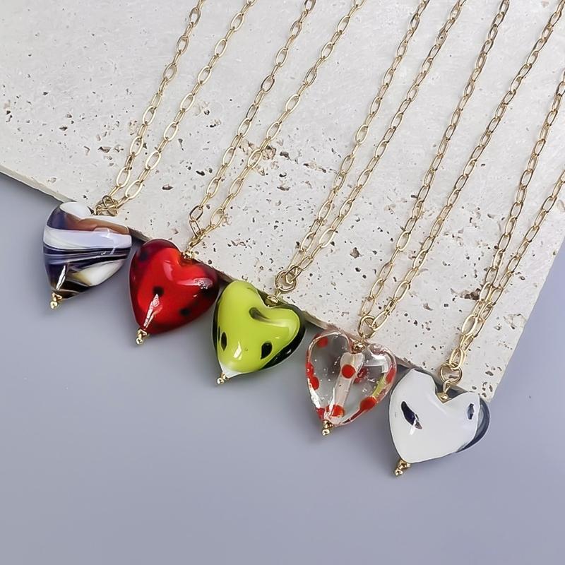 Delicate Glass Pendant Charm Choker Necklace Elegant Collar Chain Fashionable Neckwear Gift Jewelry for Girls Lady