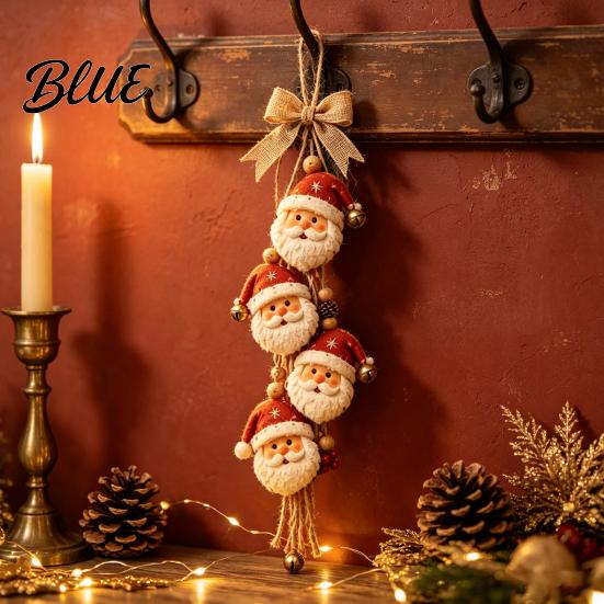 Santa Claus Decorations for Home Wooden Hanging Ornament 2D Flat Pattern Sign with Jute Bows Rope And Bell Vintage Door Hanger Front Door,