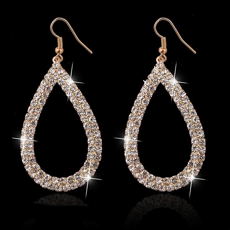 European and American Sparkling Zircon Droplet Shaped Earrings, Luxurious Wedding Banquet Jewelry Gifts for Women