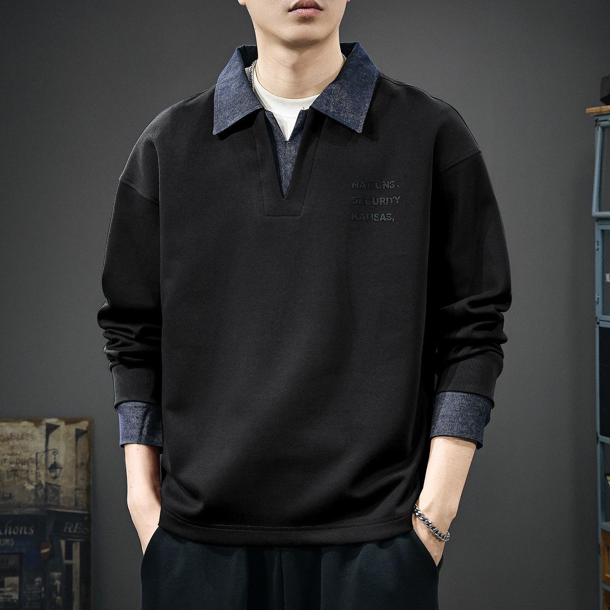 

Men s Two-Piece Plus Velvet Hoodie & Denim Polo Jacket - 2025 Autumn/Winter Collection M 110-130 lbs