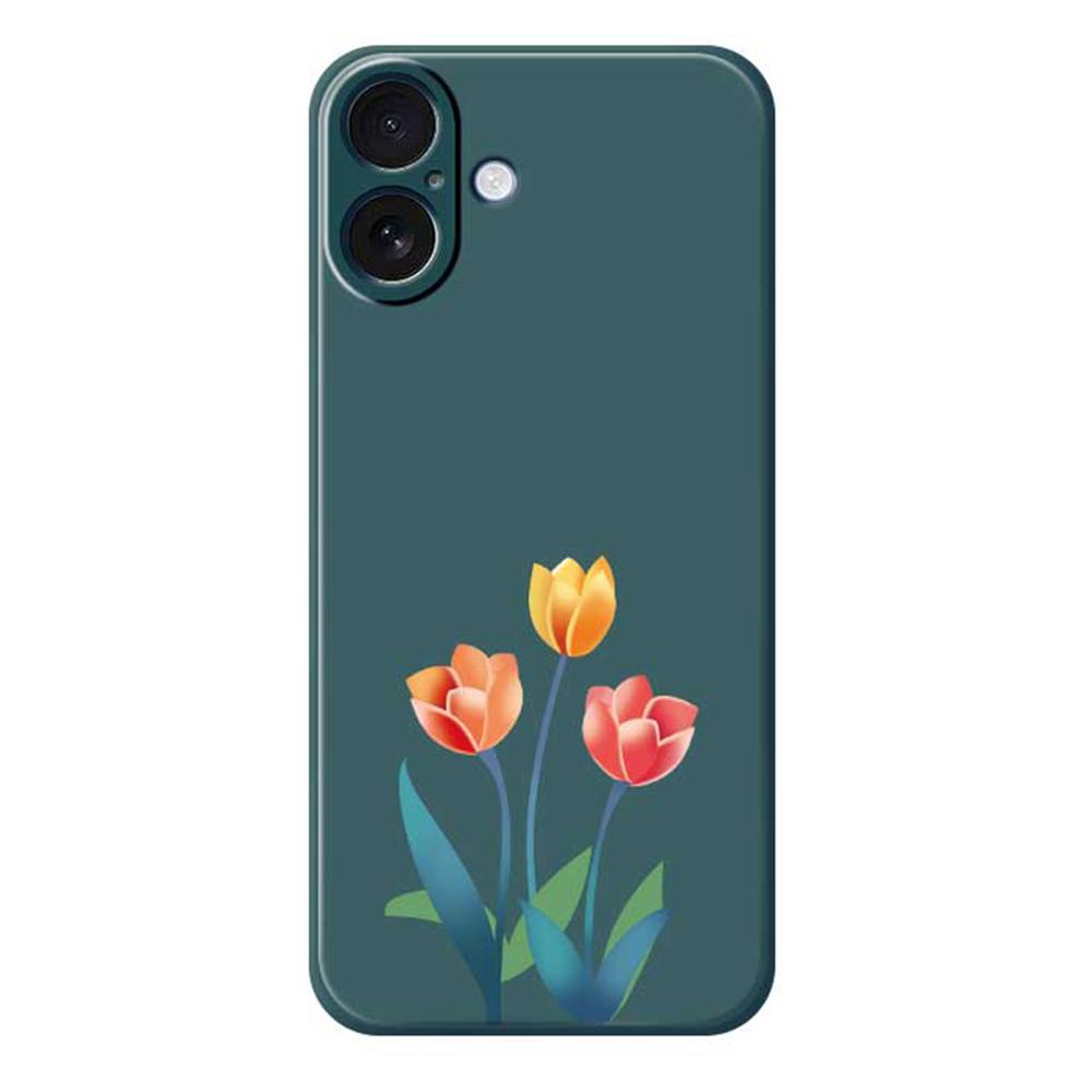 For iPhone 17 Case Three Flowers Pattern Printing Straight Edge TPU Phone Back Cover