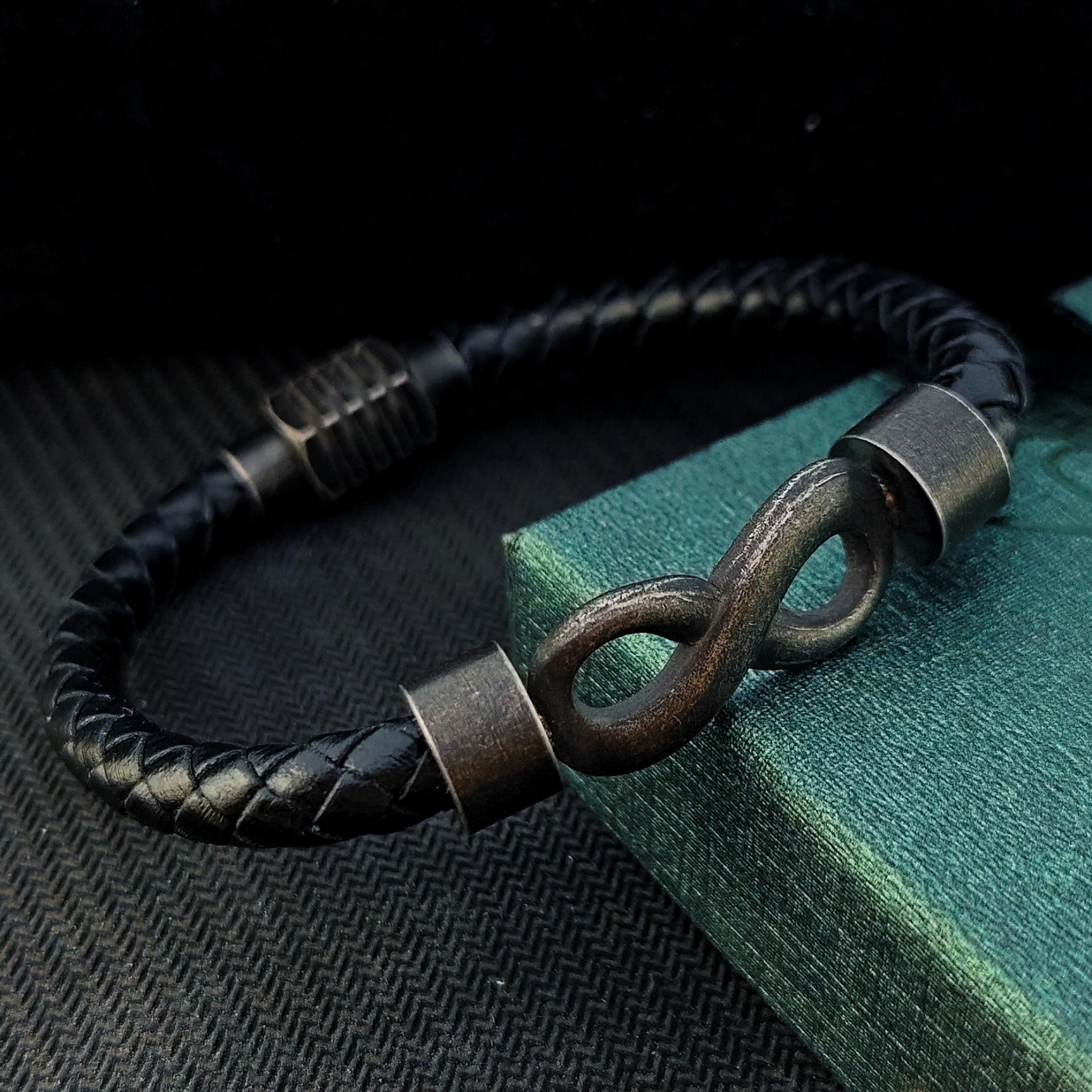 2026 Europe, America, Retro 8-character Black, Simple and Versatile Bracelet, Leather Men s Bracelet 20CM