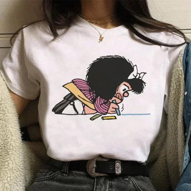 Funny Mafalda Print Women T Shirt Harajuku Ulzzang Kawaii Cartoon Tshirts for Girl Korean Style Casual Tee Top Female  Clothing