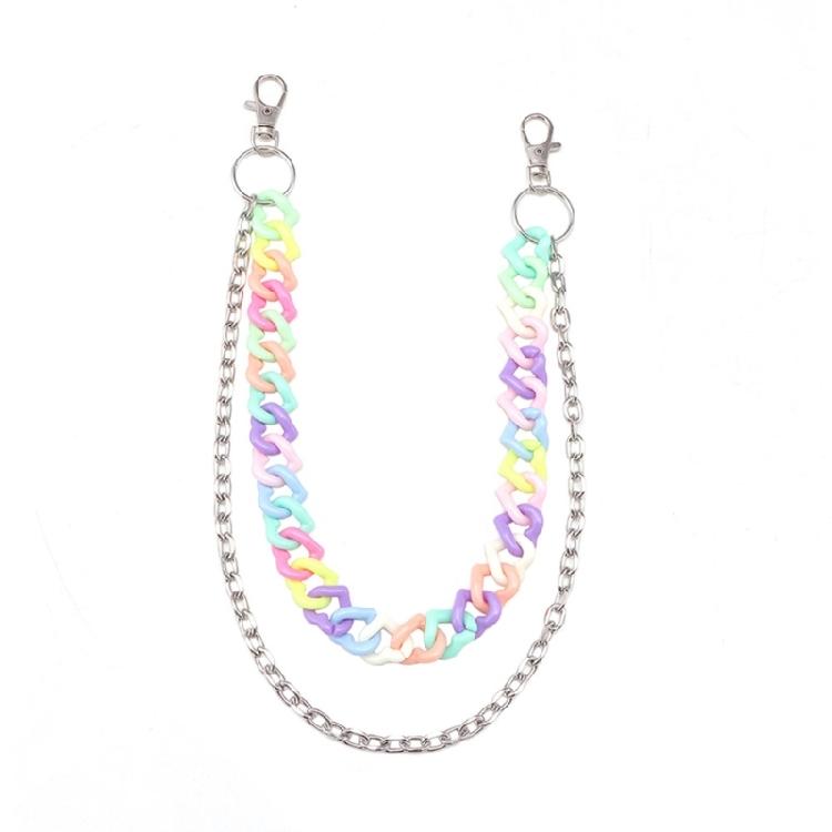 Auffällige Süßigkeitenfarbene Acrylkette Regenbogenfarbene Kette Schlüsselanhänger für Mädchen Frauen Mode Streetwear Zubehör