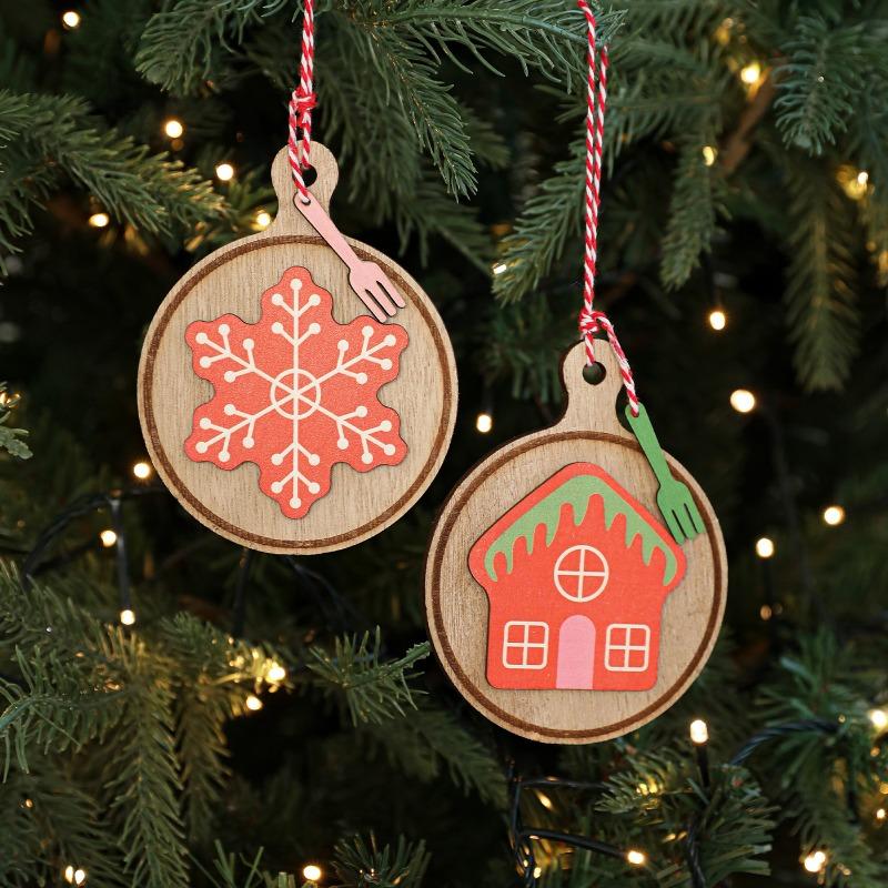 Wooden Christmas Round Wooden Sign Decoration Pendant Elk Santa Claus Christmas Tree Decoration