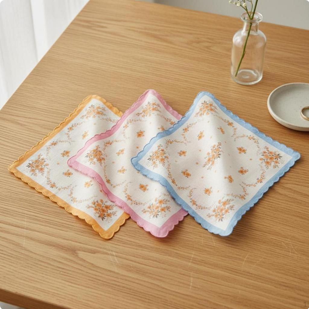 3 Pieces Floral Print Handkerchief Lightweight Women's Absorbent Ladies Hanky