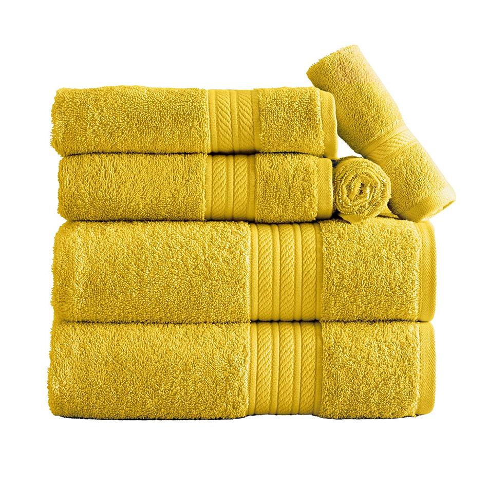Eco-Friendly Bathroom Towels. Woven Solid Color Detail Absorbent Towels 6pcs Set
