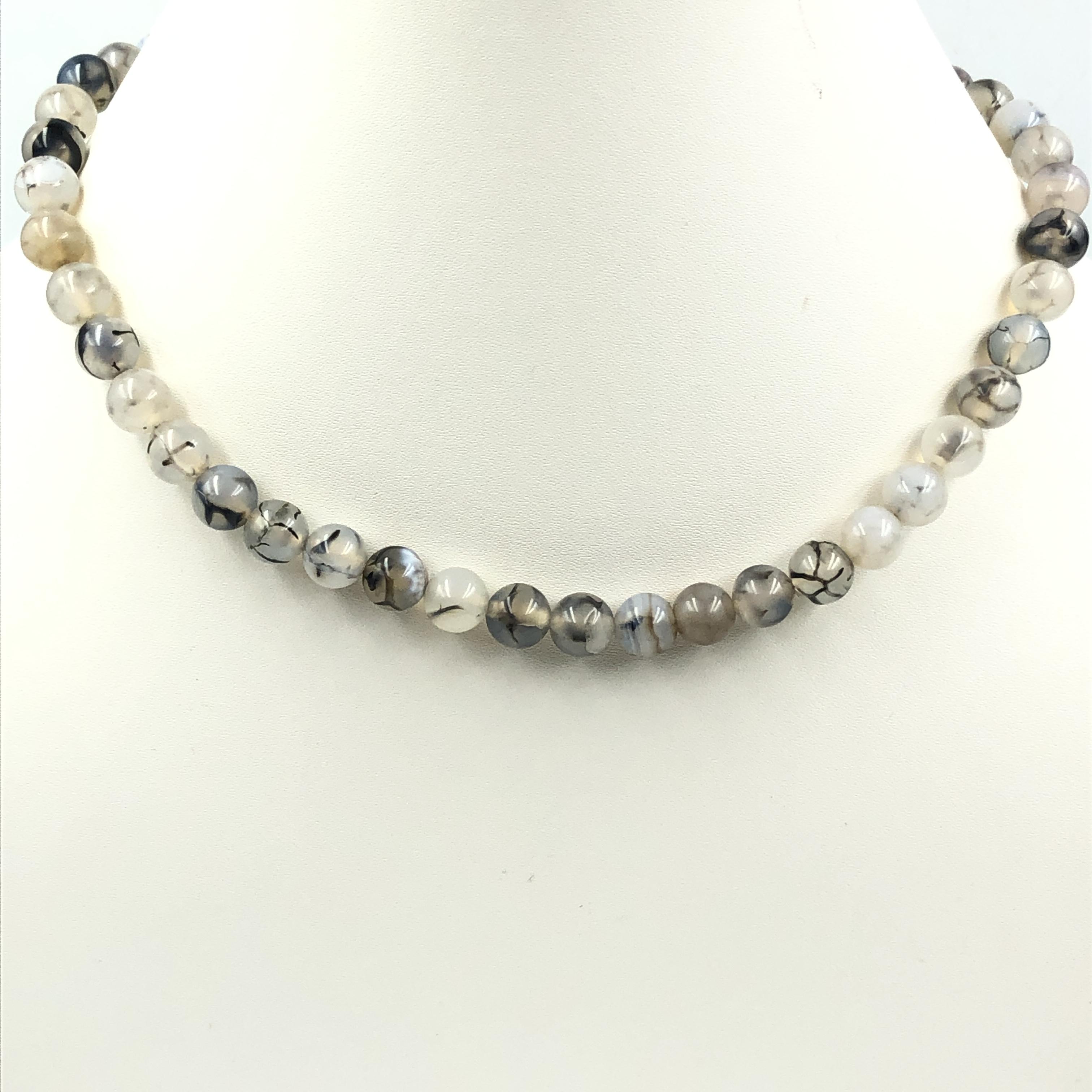 

8mm Natural Dragon Vein Agate Gemstone Round Beads Choker Handmade Partywear Necklace 17-21 For Mom/Her 8BN-28