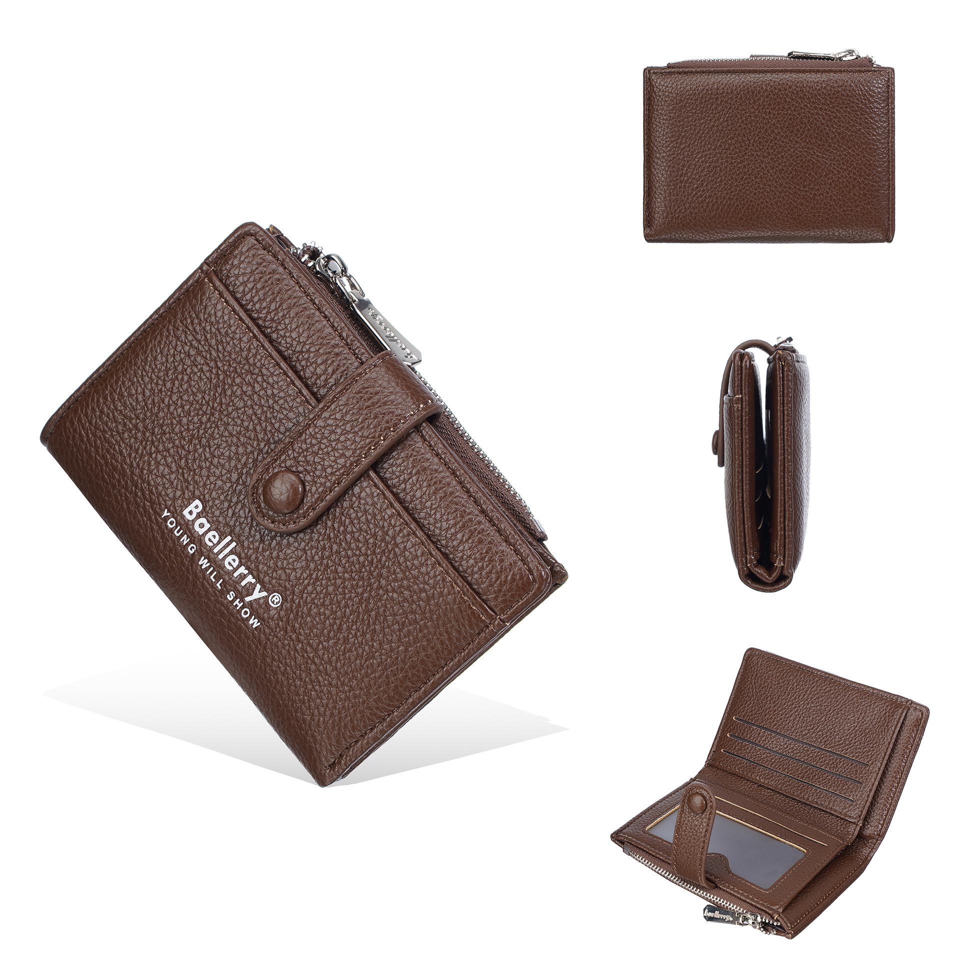 

Elegant Snap Button Women s Short Wallet with Zipper, Multi-card Slots, and Coin Purse коричневый