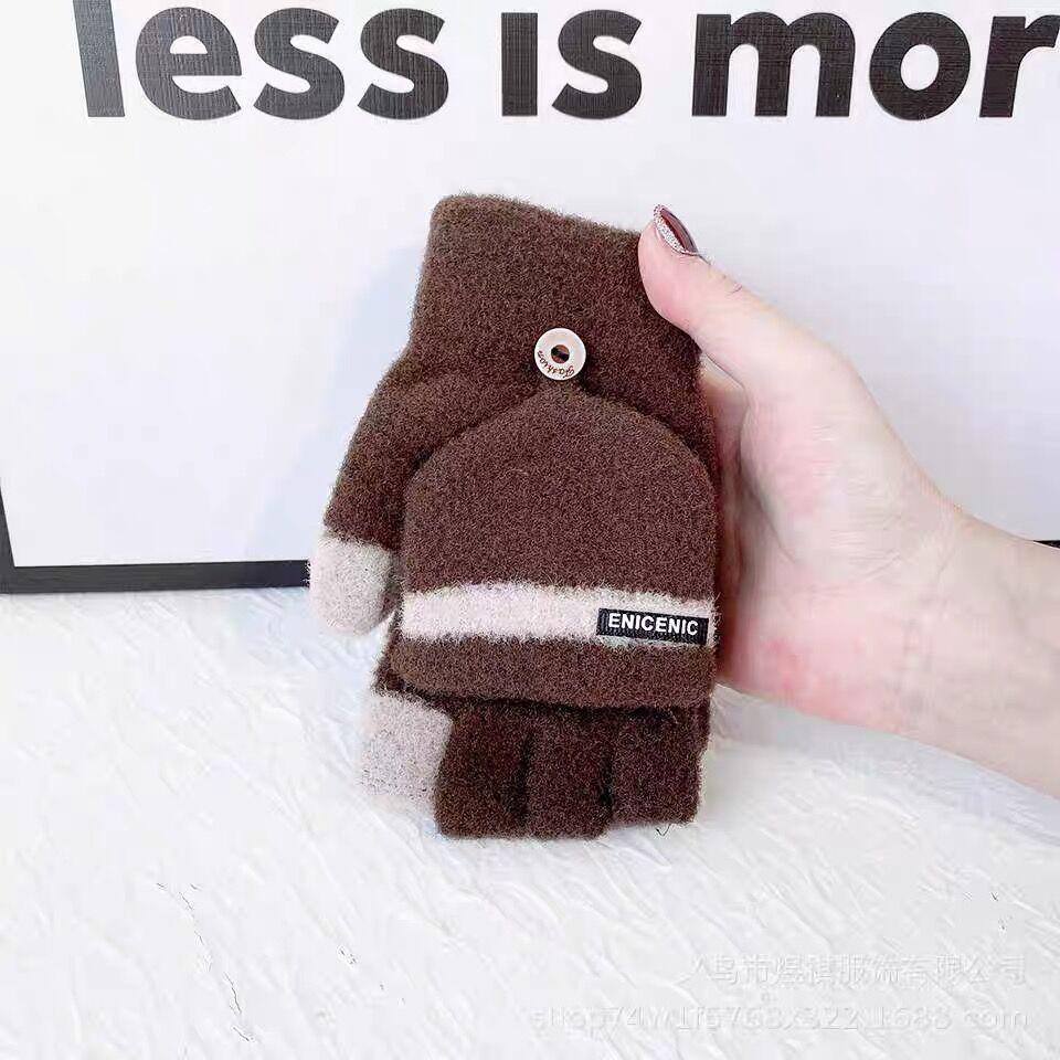New Winter Knitted Gloves for Men Outdoor Windproof Touch Screen Flip Dual Use Plush Warm Half Finger Gloves Korean Version Trendy