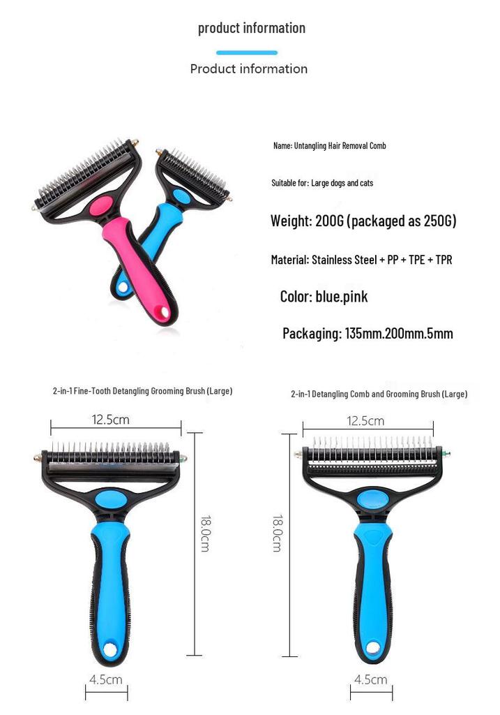 Dual-Headed Dog De-Shedding & Detangling Comb Tool