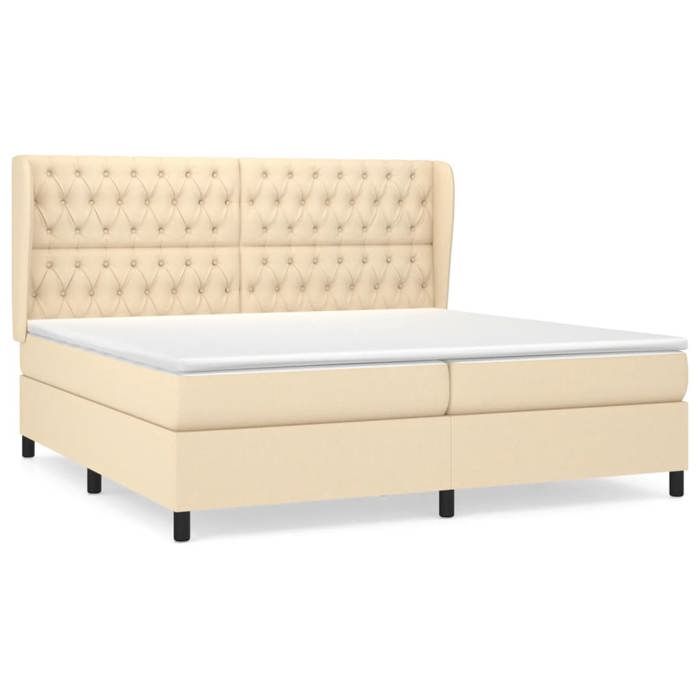 3128234 vidaXL Lit à sommier tapissier avec matelas Crème 200x200 cm Tissu