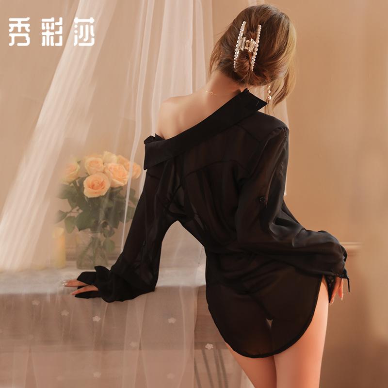Sex underwear female sexy scheming backless boyfriend wind shirt chiffon large size pure desire temptation perspective uniform suit