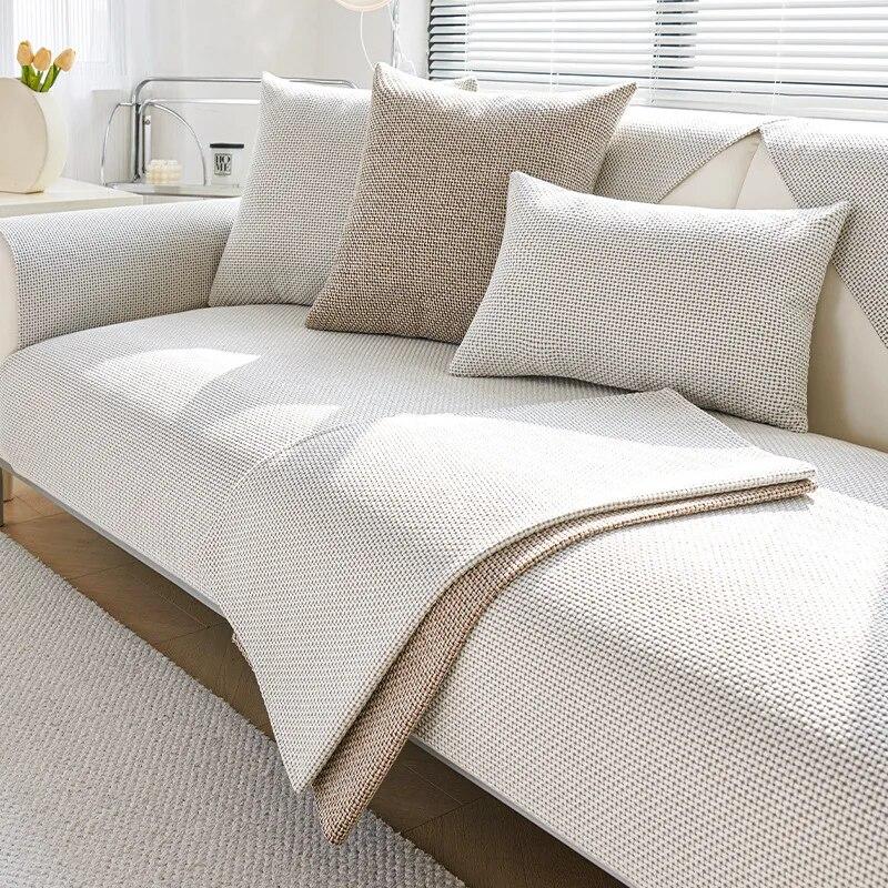 Jednobarevný cop Bavlna Len Potah na pohovku Pohovka Ve tvaru L Kombinace Nábytku Přehoz Protiskluzový Kryt Polštář Sedák Ručník na sedací soupravu