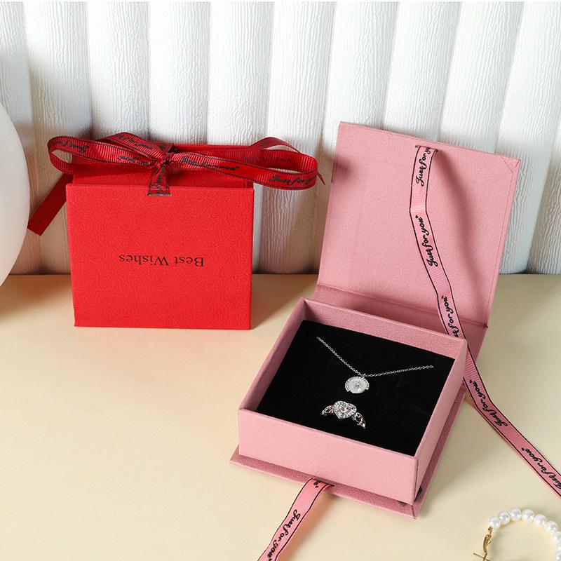 In Stock Bow Ribbon Flip-top Book-shaped Jewelry Box for Necklace, Ring, Earrings