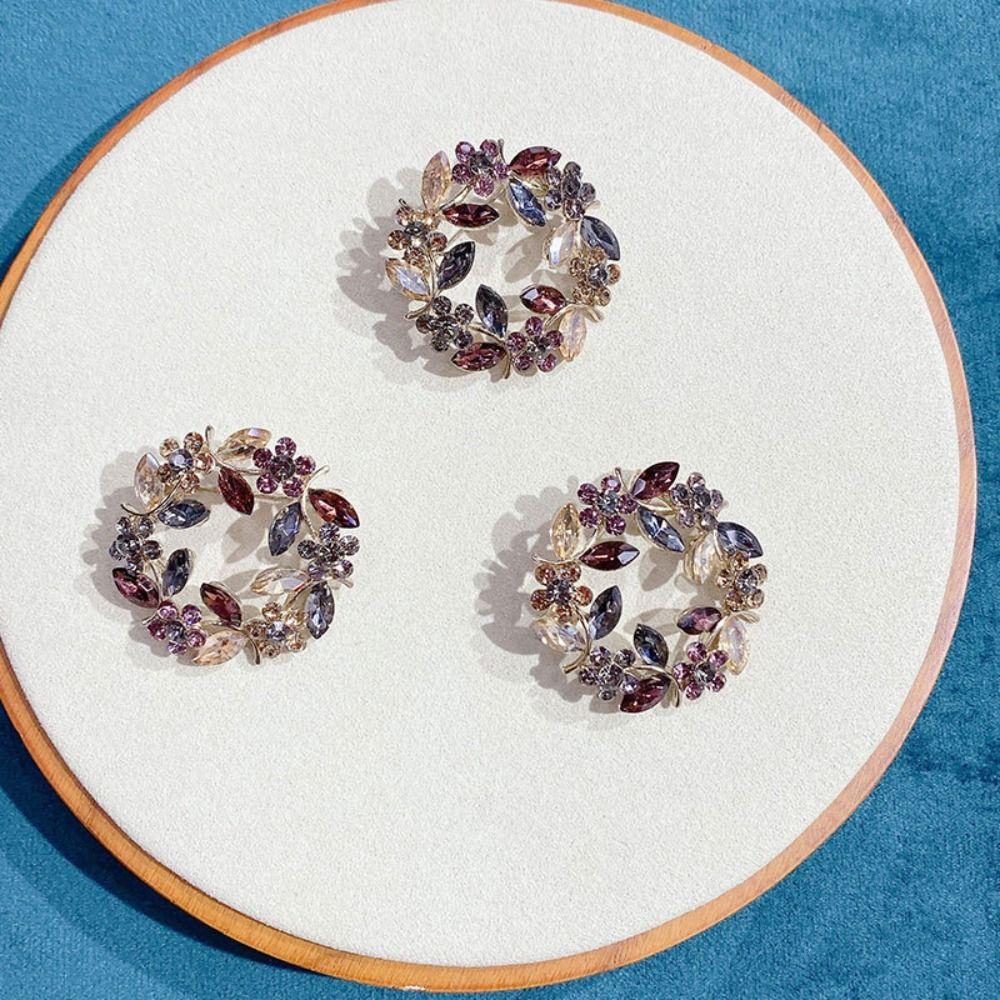 Wreath Olive Wreath Brooch Zinc Zinc Alloy Women Brooch Unique Rhinestone Olive Branch Pin  Gifts