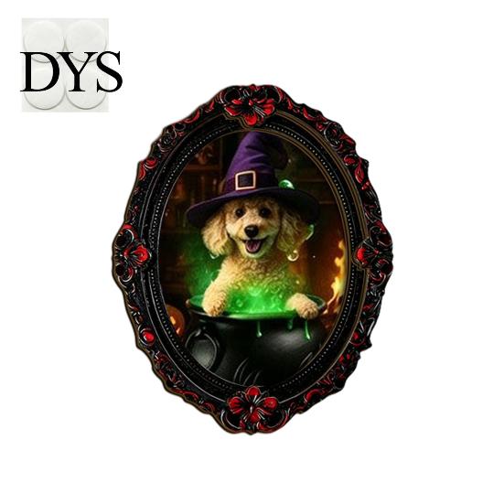 Wooden Animal Frame Ornament Halloween Pet Photo Decoration, with Adhesive Dot, Witch Hat Cat Dog Holiday Decoration Decor, Retro for Home Office