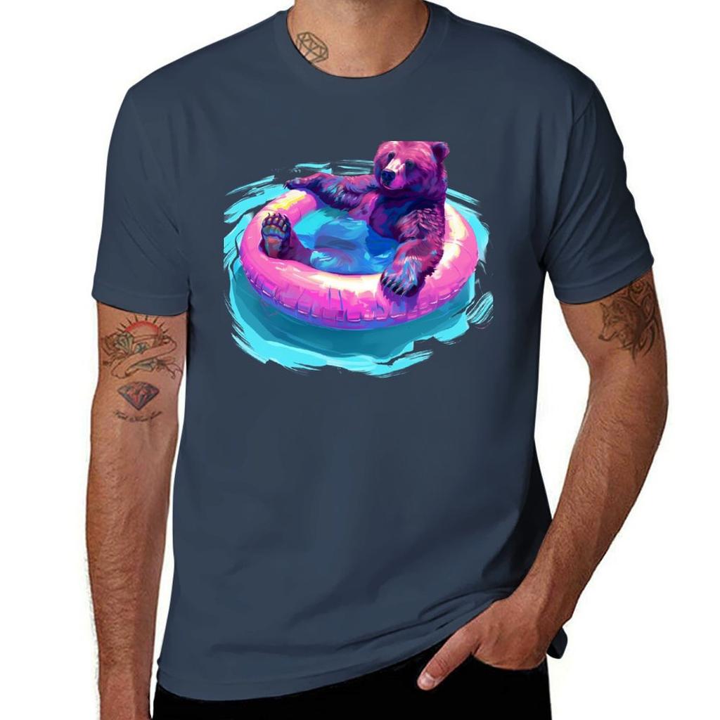 Bear Chilling In Pool Tshirt High Elasticity Sports Tshirt