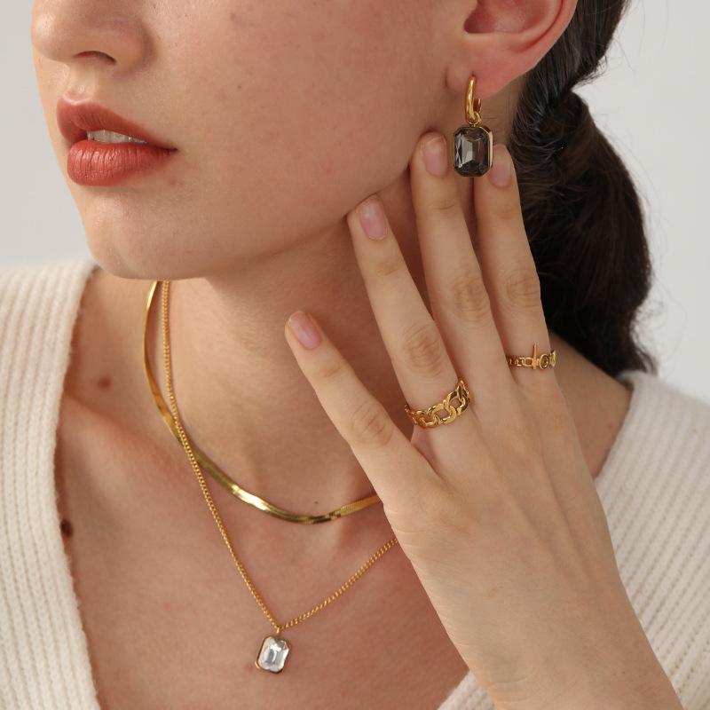 Stacked Double Chain Necklace Trend Diamond Earrings Electroplated 18K Gold Stainless Steel Necklace Women