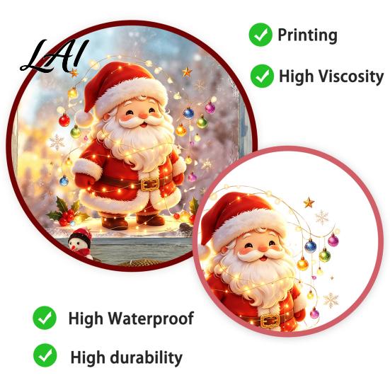Decorative Holly Patterns Santa Snowman Christmas Static Window Clings Reusable Stickers Holiday Stickers Colorful Home Shop Decorations Glass Door