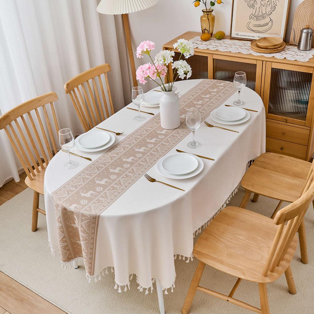 Oval Tablecloth Waterproof Fabric Dining Table Cloth Cover Cloth Light Luxury High-End Coffee Table Cloth Cover Towel West Dining Table Tablecloth