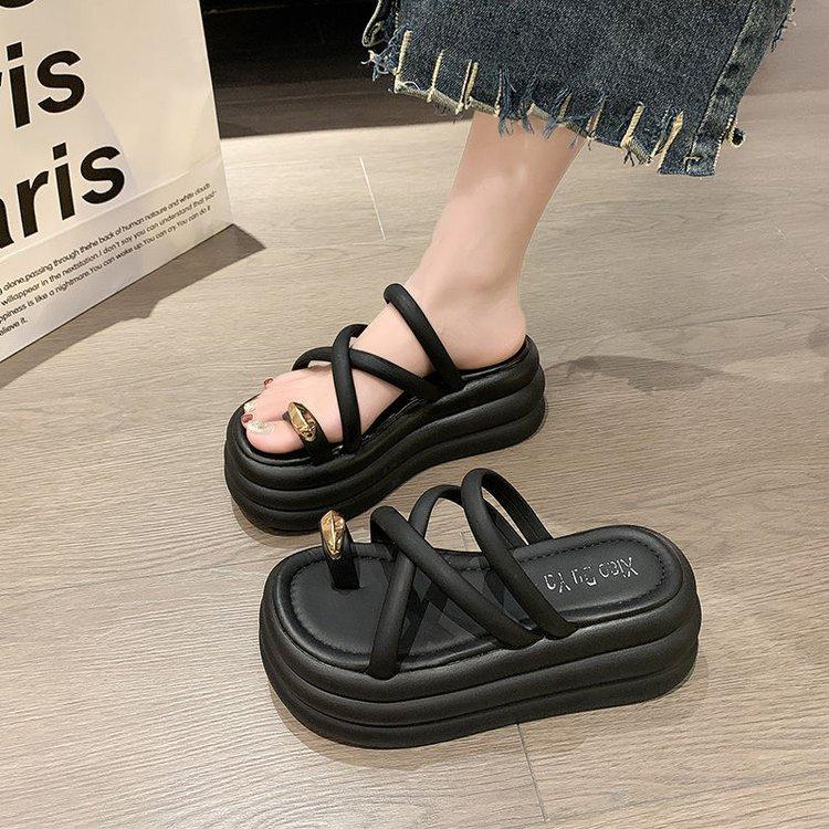 

Temperament bow muffin slippers women s fashion outer wear versatile thick bottom 2025 summer new beach non-slip one-word drag 40 чёрный