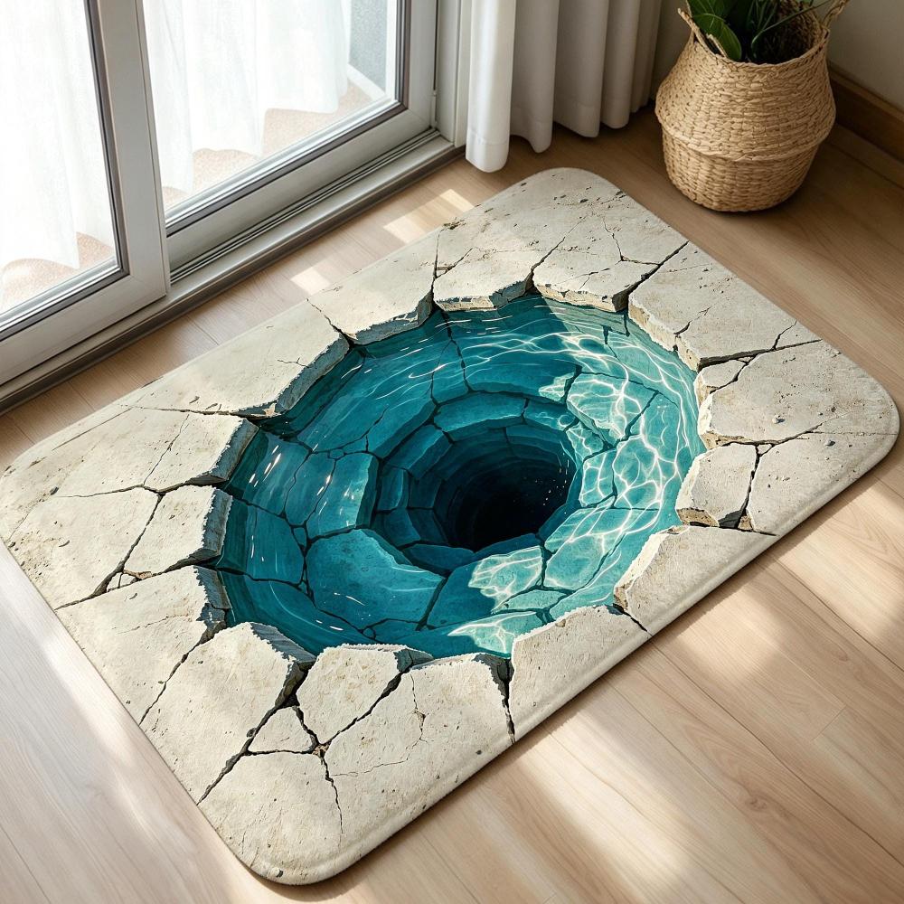 3D Illusion Welcome Rug Cracking Ground Doormat Deep Blue Abyss Area Rug Floor Mat Living Room Garage Corridor Pad