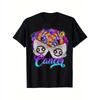 Women's Cancer Zodiac Birthday Queen T-Shirt - Black Short Sleeve Round Neck Tee with Cancer Symbols, Casual Astrology-Themed Top