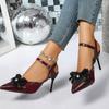 Bow Pointed Toe Sandals Women's Light Mouth One Buckle Stiletto Heel French Cutout Wrapped Heels