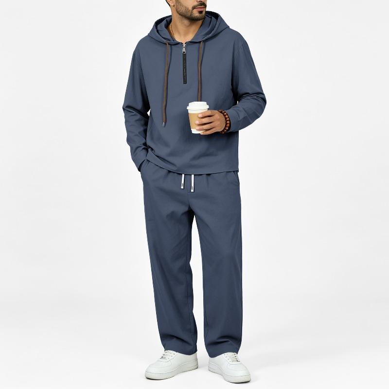 Men's Hooded Zip Linen Long Sleeve Pants Long Pants Matching Set Casual Everyday Outfit