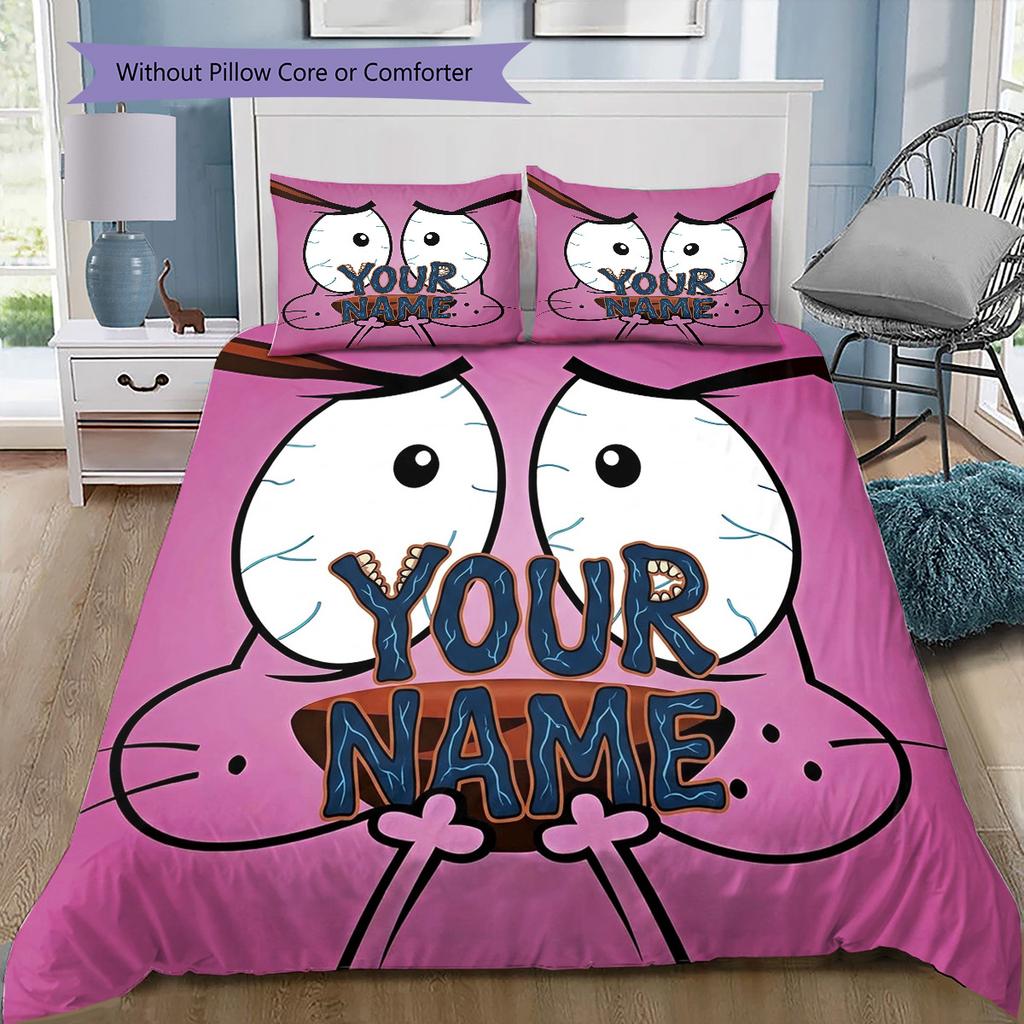 Mut Feiger Hund Horror Benutzerdefinierter Name Muster Bettwäsche Steppdecke Set Bettbezug Kissenbezug Zuhause Geburtstagsgeschenk(1 * Bettbezug + 2 * Kissenbezug, ohne
