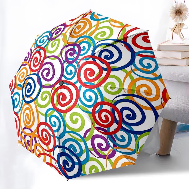 Geometric Gold Pattern Folding Umbrella Fashion Auto-Open 8 Iron Ribs Plastic Handle Foldable Sunshade Perfect Christmas Gifts