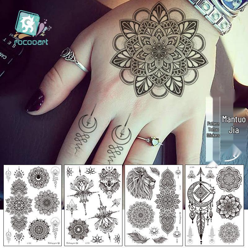Mandala Flower Temporary Tattoo Sticker - Retro Hand & Collarbone Design