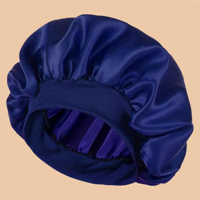 

1pc Women s Solid Color Satin Wide-Brimmed Shower Cap, Suitable for Daily Use Silk Bonnet Satin Bonnet Shower Cap темно-синий