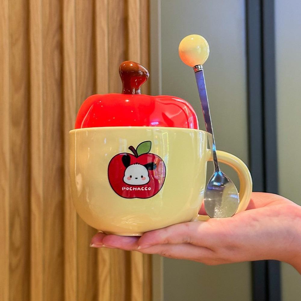 Cute Apple High-value Cup Ceramic Mug with Lid Spoon Couple Home Coffee Cup Girl Birthday Gift