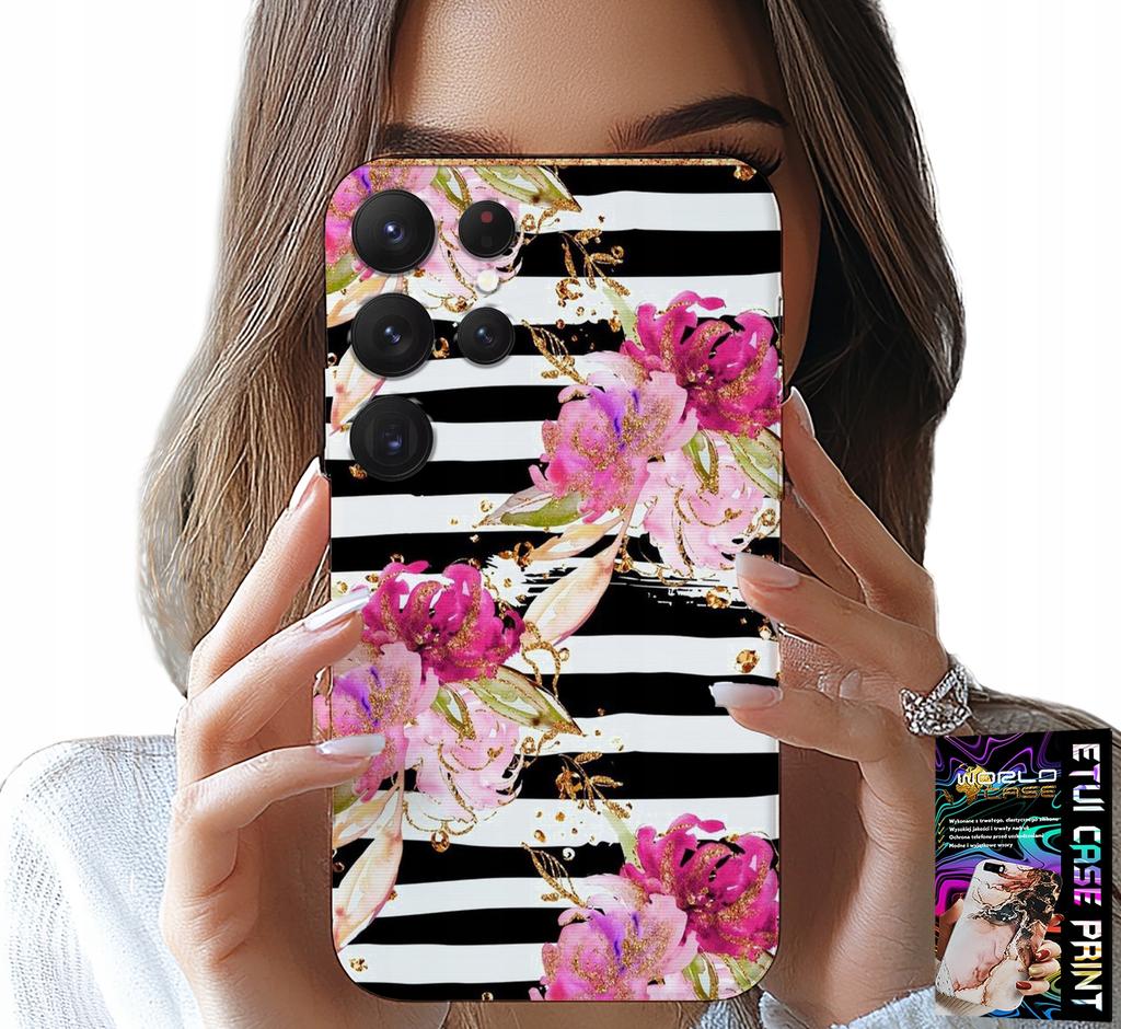 Etui Do Samsung Galaxy S25 Ultra - Kwiatki W Czarno - Białe Paski Wzory