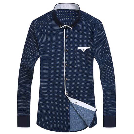 Business Men Dot Plaid Print Turndown Collar Long Sleeve Button Shirt Blouse Top