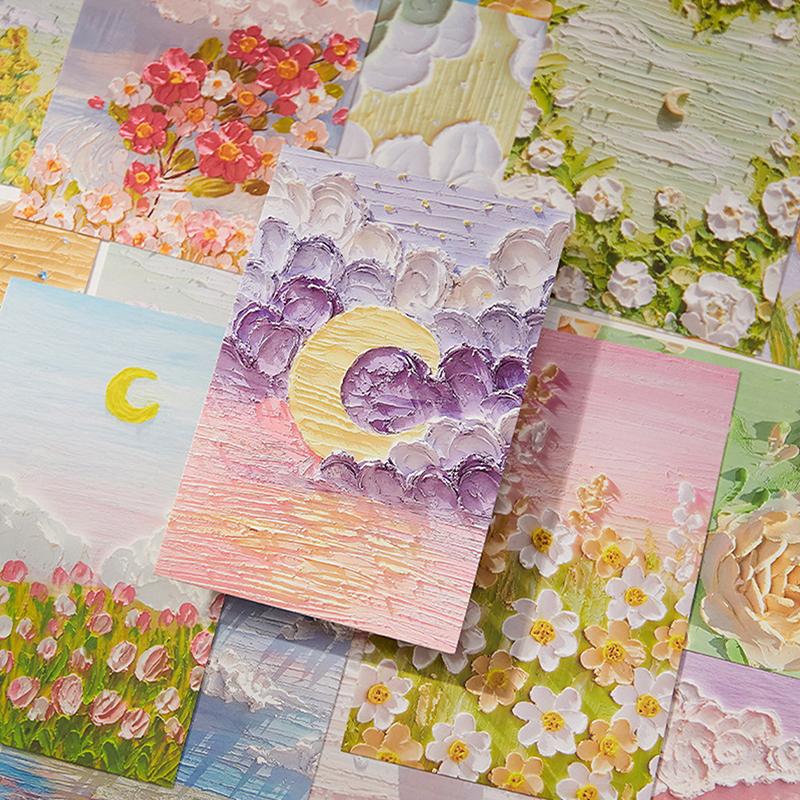 30 Oil Painting Postcards, Art Greeting Cards, Layered Art Greeting Cards, Flower And Grass Mountain Butterfly Moon