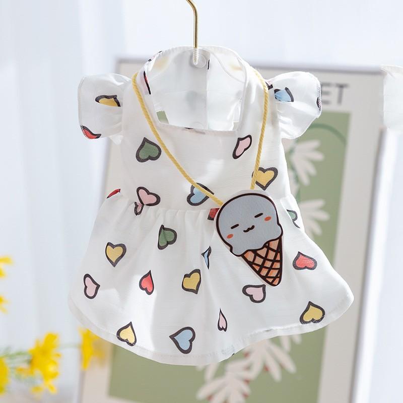 Rochie de vară cu flori tridimensionale, floarea-soarelui, geantă tip poștaș, rochie de soare, rochie cu două picioare pentru pisici, rochie de vară pentru animale de companie