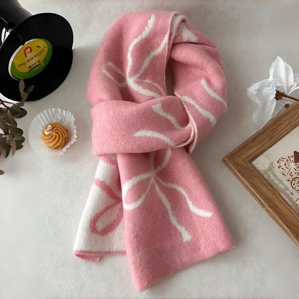 Double-Sided Bowknot Knitted Scarf Thickened Cashmere Scarves New Winter Wool Scarf  Women