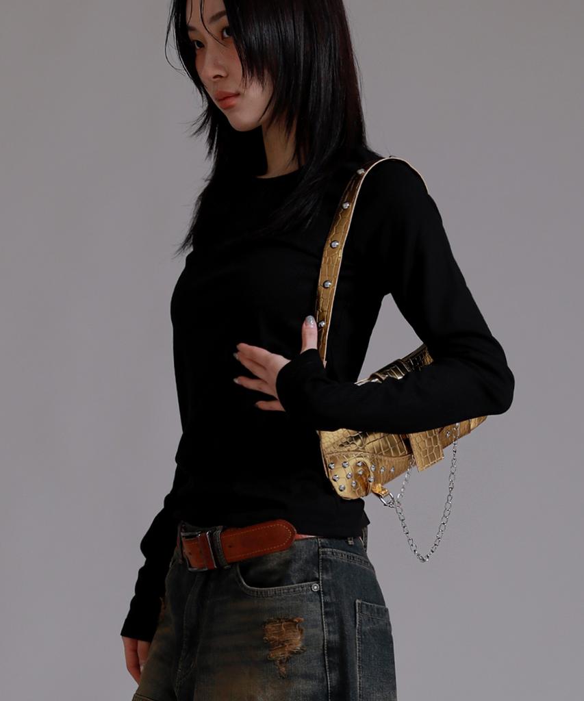 LIKE THE MOST Basic Round Ribbed T-Shirt_Black