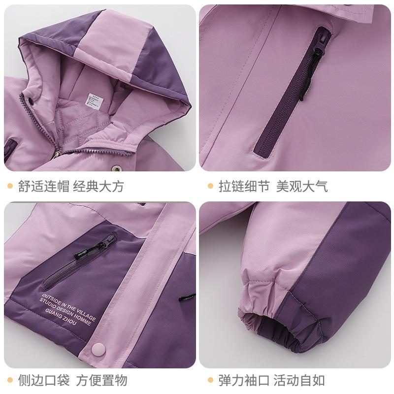 Girls Big Kids Two Piece Thickened Casual Outdoor Windbreaker Jacket Set