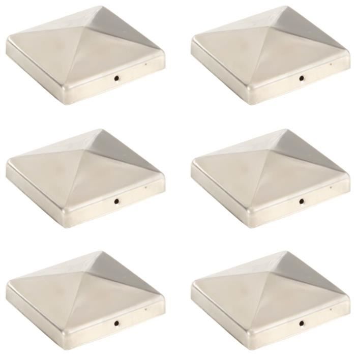 VidaXL Bouchons de poteau de clôture pyramidaux 6 pcs Inox 101x101 mm