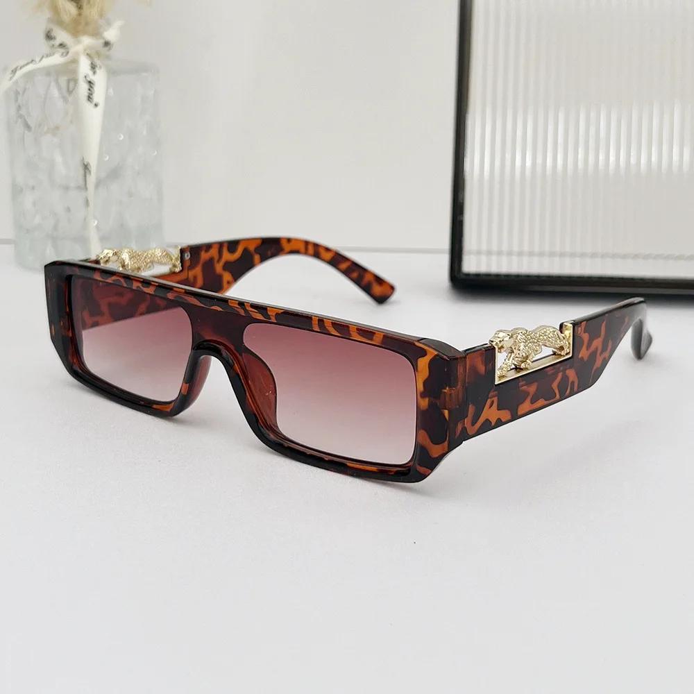 

Punk Luxury Brand Designer Rectangle One Piece Sunglasses Women For Men Fashion Vintage Sun Glasses Hip Hop Gold Leopard Eyewear