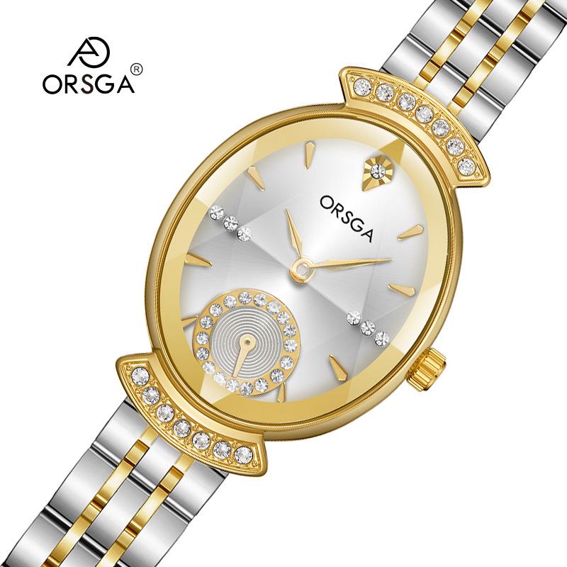 ORSGA Women's Oval Diamond-set Fashion Watch with Prismatic Mirror and Quartz Movement