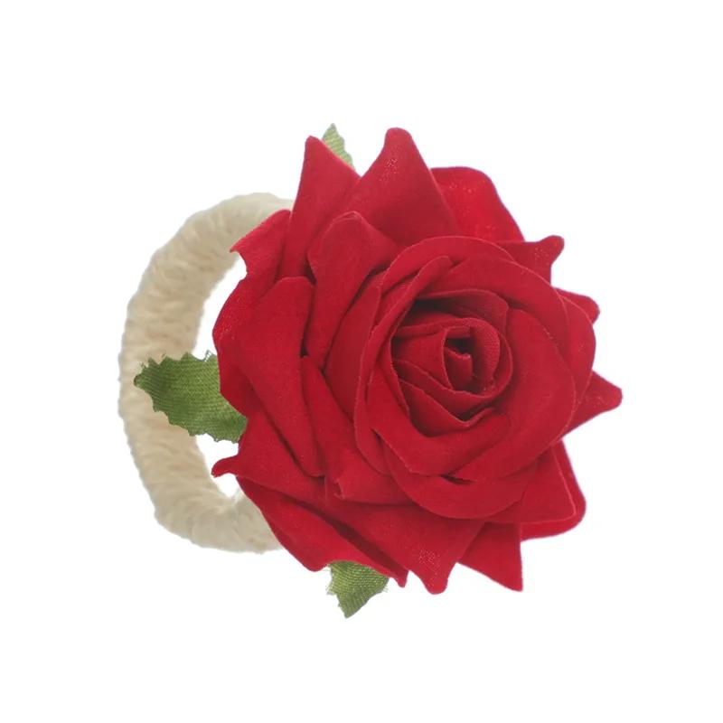 Flower Napkin Rings Set of 6, Rose Napkin Buckles Dinner Napkin Holder for Valentine's Day,Wedding, Parties Table Decoration