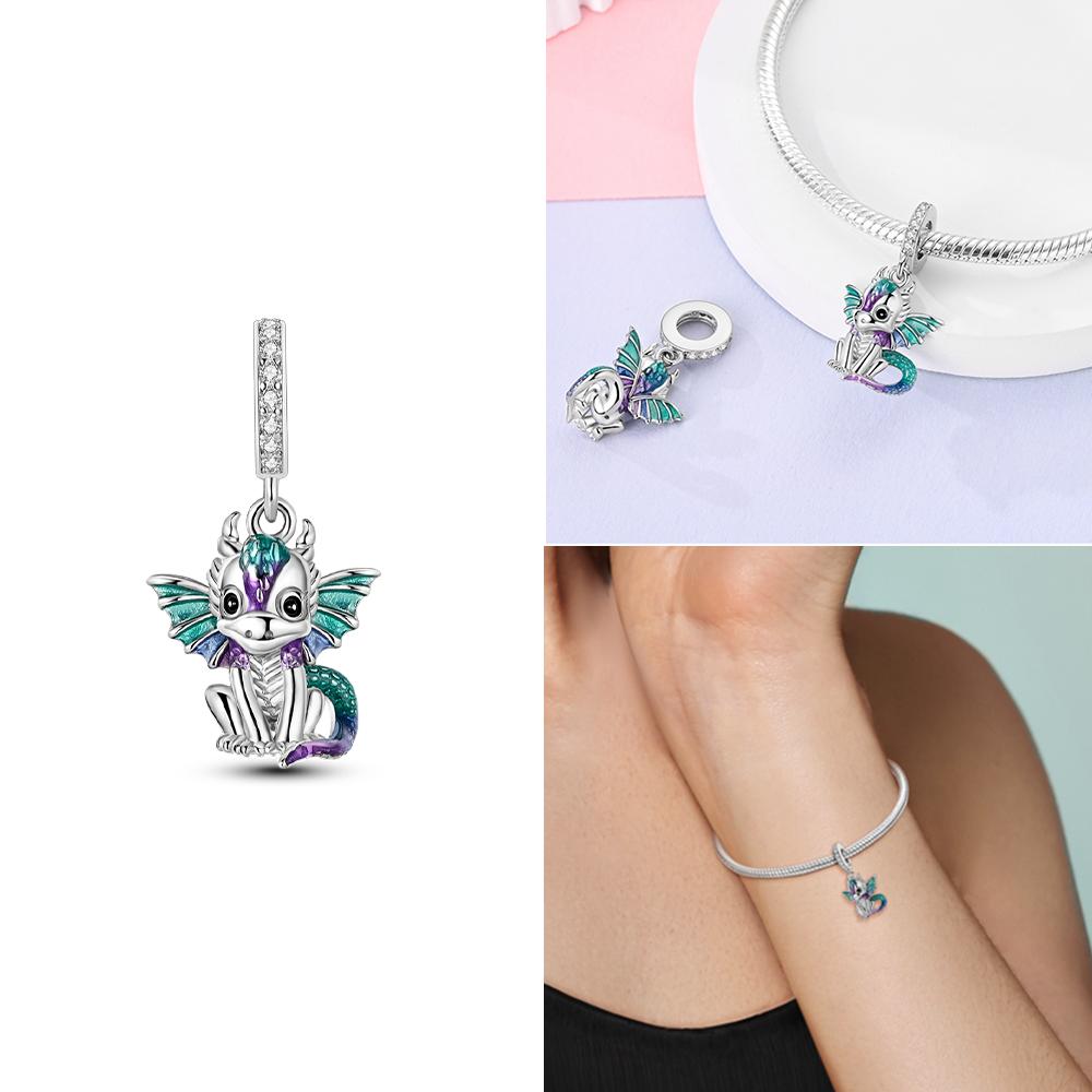 Original Copper Dragon Firefly Butterfly Puppy Heart Plane Travel Charms Beads Fit Bracelet Zircon For Women Gift