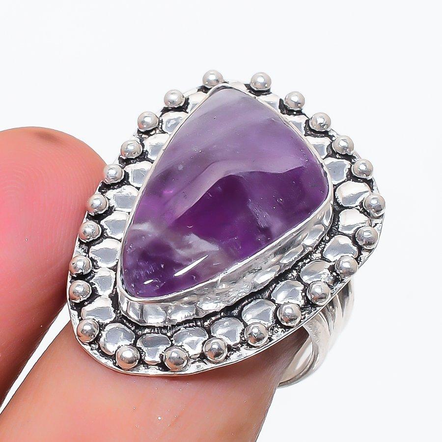 Natural Sage Amethyst Gemstone 925 Sterling Silver Jewelry Ring Size 8 H9T13