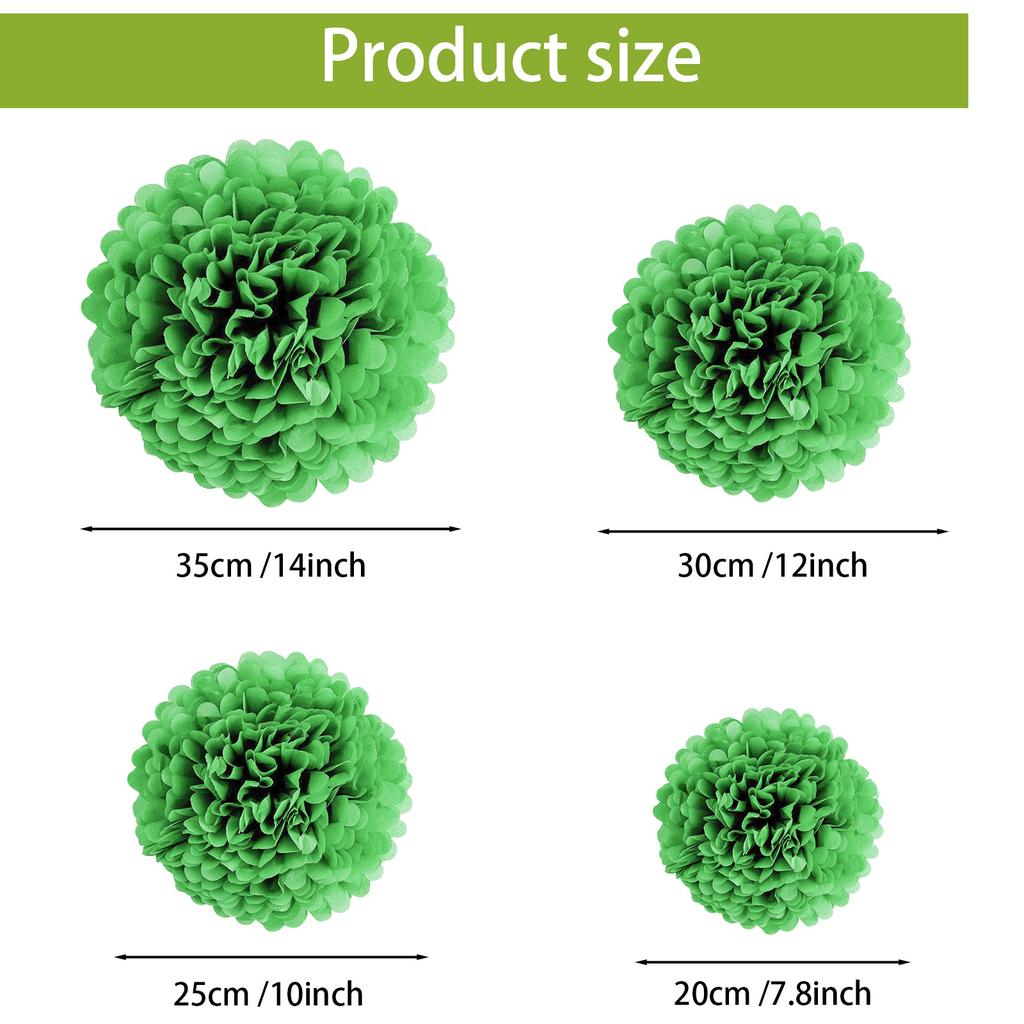 1pcs Set 7.8inch Green Paper For Birthday Party Hanging Flowers Pom Pom Paper Flower Balls Paper Pom Pom Paper Balls