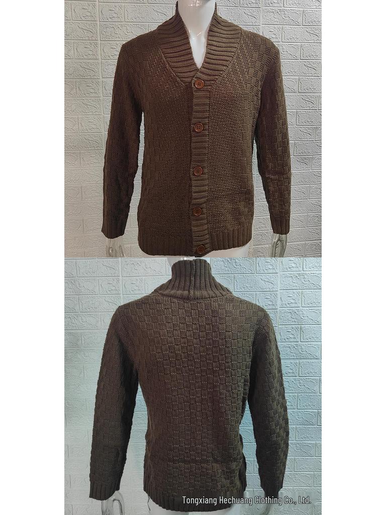 2025 Autumn/Winter Men's Retro Lapel Knit Cardigan - European and American Style